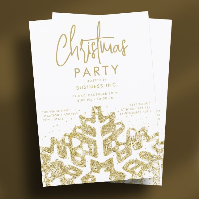 Convites Festa de Natal Corporativa com Floco de Neve Doura (Elegant Gold Snowflake Corporate Christmas Party Invitation)