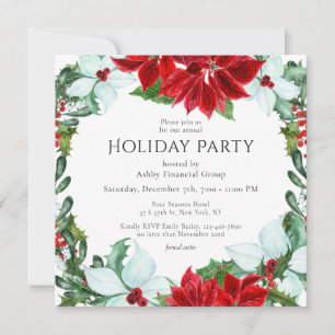 Convites Festa de Natal Corporativa com Poinsettia em Aquar