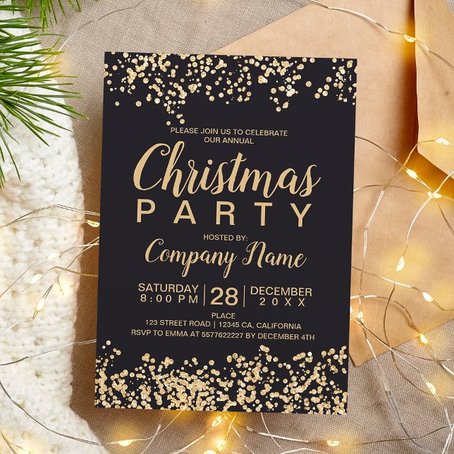 Convites Festa de Natal corporativa de cinzas com brilho de (Chic gold glitter gray corporate Christmas party Invitation)