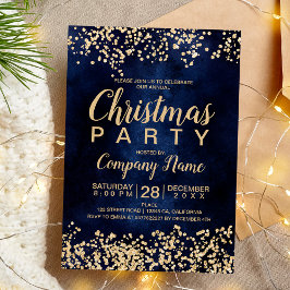 Convites Festa de Natal corporativa de marinho de ouro para
