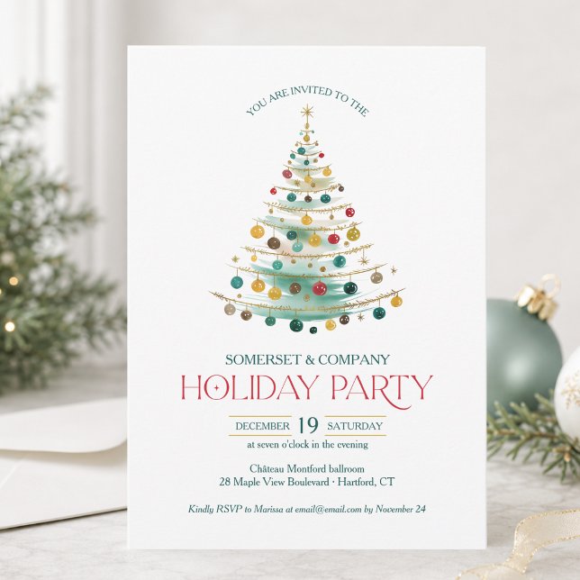 Convites Festa de Natal Corporativa Elegante (corporate business christmas holiday party invitation with elegant typography and custom details)