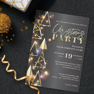 Convites Festa de Natal Corporativa Geométrica a Ouro Moder
