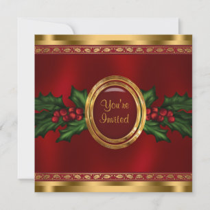 Convites Festa de Natal Corporativa Red Gold Holly