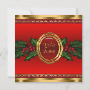 Convites Festa de Natal Corporativa Red Gold Holly