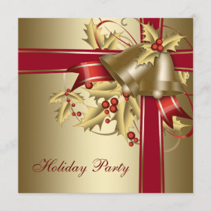 Convites Festa de Natal Corporativa Red Gold Holly