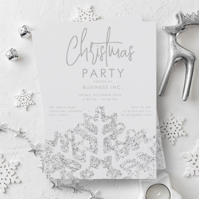 Convites Festa de Natal Corporativa Silver Snowflake (Silver Snowflake Corporate Christmas Party Invitation)