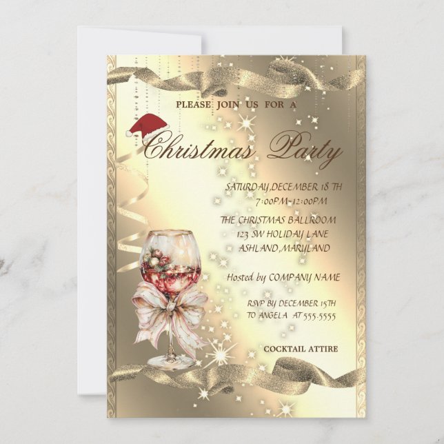 Convites Festa de Natal Corporativa Sparkle Glass Bow, (Frente)