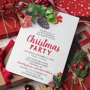 Convites Festa de Natal Corporativa Vermelha Elegante