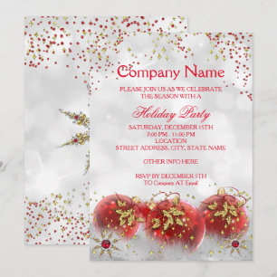 Convites Festa de Natal Corporativa Vermelho Dourado Branco
