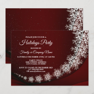 Convites Festa de Natal Crystal Snowflakes Red Rustic