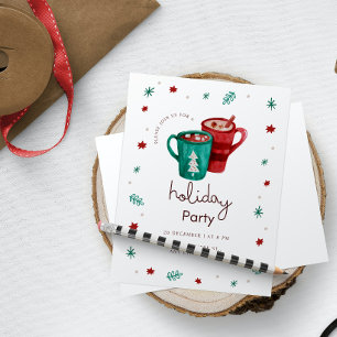Convites Festa de Natal Cute Watercolor Verde Vermelho Neve