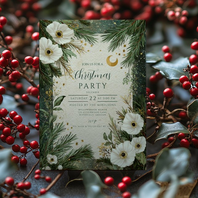 Convites Festa de Natal da Anêmona Branca de inverno (Criador carregado)