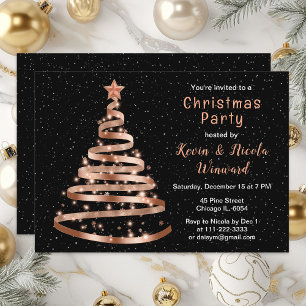 Convites Festa de Natal da Árvore com Fita Preta e Dourado