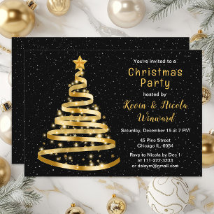 Convites Festa de Natal da Árvore de Fita Dourada e Preta