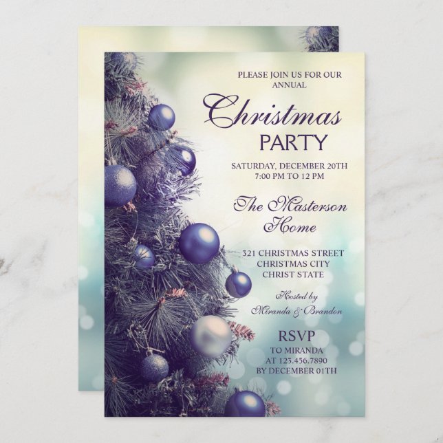 Convites Festa de Natal da Árvore de Natal Roxa Elegante (Frente/Verso)
