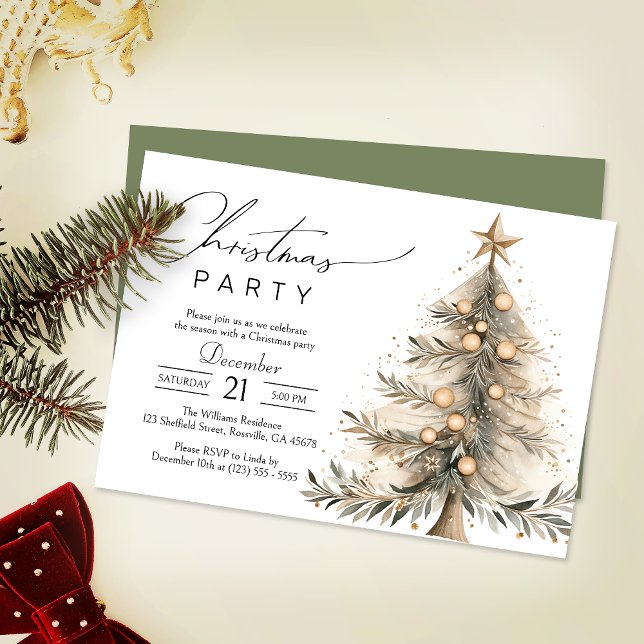 Convites Festa de Natal da Árvore do Xmas Elegante Watercol (Invite your guests to your Christmas celebration with this heartwarming and cozy holiday invitation.)