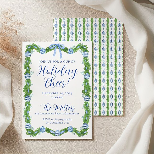 Convites Festa de Natal da China Azul e Branca (Criador carregado)