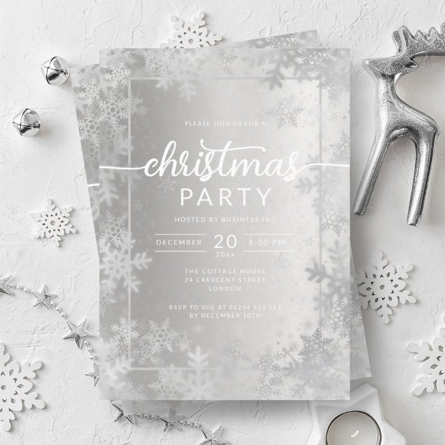 Convites Festa de Natal da Companhia Shinver Silver Snowfla (Shiny Silver Snowflakes Company Christmas Party Invitation)