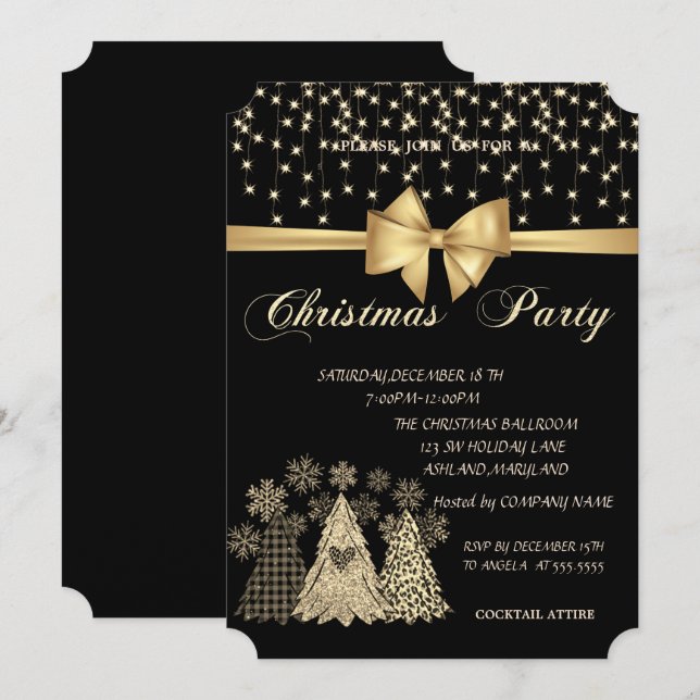 Convites Festa de Natal da Cool Pine Trees Bow Company  (Frente/Verso)