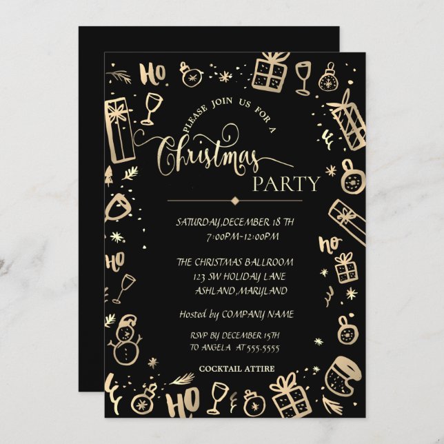 Convites Festa de Natal da Elegante Dourada Companhia Negra (Frente/Verso)