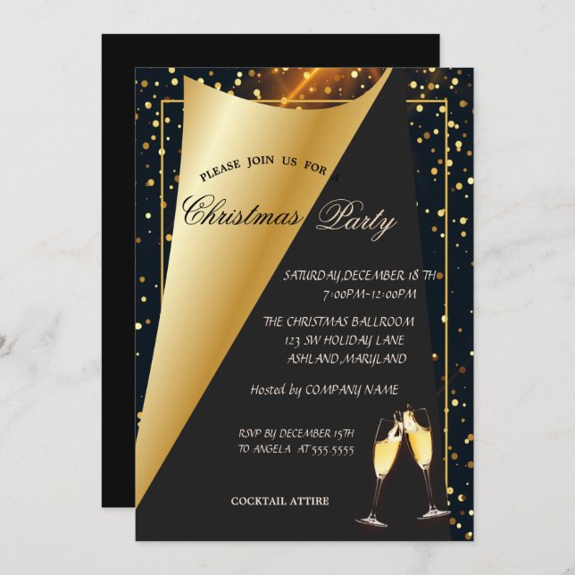 Convites Festa de Natal da Elegante Dourada Dots Company (Frente/Verso)
