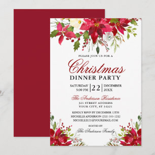 Convites Festa de Natal da Elegante Watercolor Poinsettia R