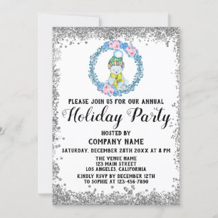 Convites Festa de Natal da Empresa Blue Wreath Christmas em
