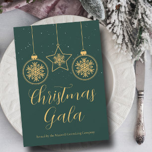 Convites Festa de Natal da Empresa Chic Green Gold Ornament