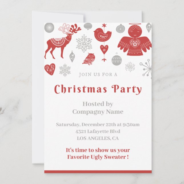 Convites Festa de Natal da Empresa Clássico Cinza Nórdico (Frente)