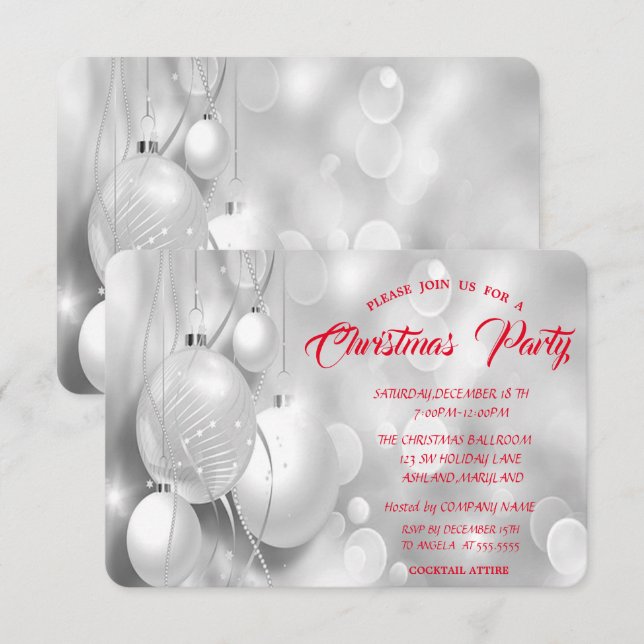 Convites Festa de Natal da Empresa de Bolas de Natal de Pra (Frente/Verso)