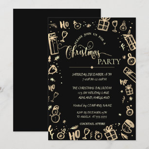 Convites Festa de Natal da Empresa Elegant Gold Black