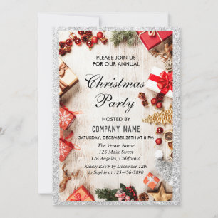 Convites Festa de Natal da Empresa Festiva Brilho Prata