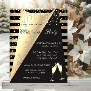Convites Festa de Natal da Empresa Gold Stripes, Stars Ligh