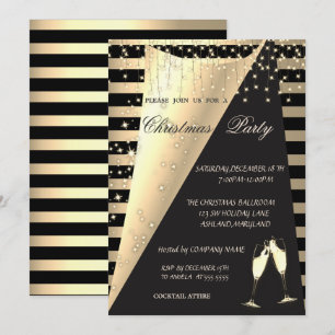 Convites Festa de Natal da Empresa Gold Stripes, Stars Ligh