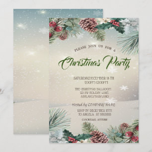 Convites Festa de Natal da Empresa Holly Berry Pinecones