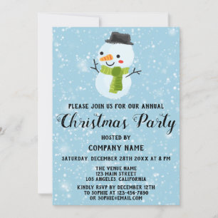 Convites Festa de Natal da Empresa Homem de Neve Branco Azu