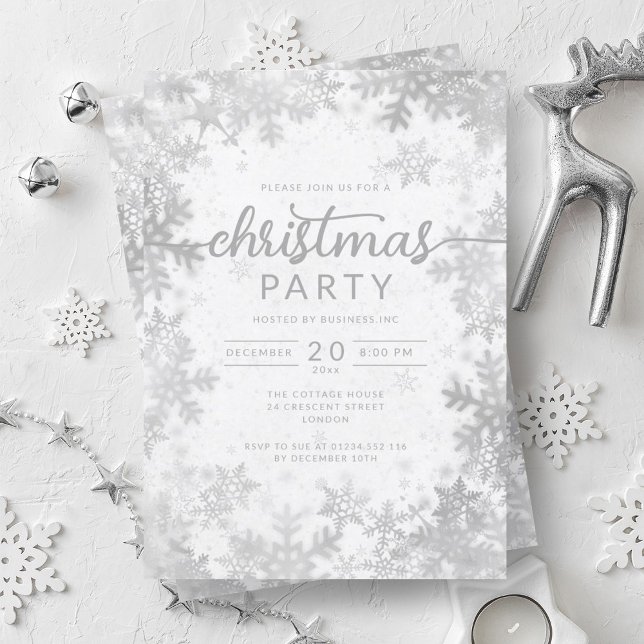 Convites Festa de Natal da Empresa Modern Silver Snowflakes (Modern Silver Snowflakes Company Christmas Party Invitation)