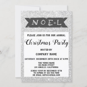 Convites Festa de Natal da Empresa Noel Cinza Brilho Prata