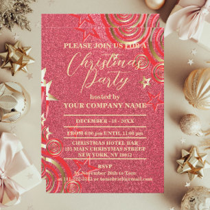 Convites Festa de Natal da Empresa Red And Gold Stars Glitt