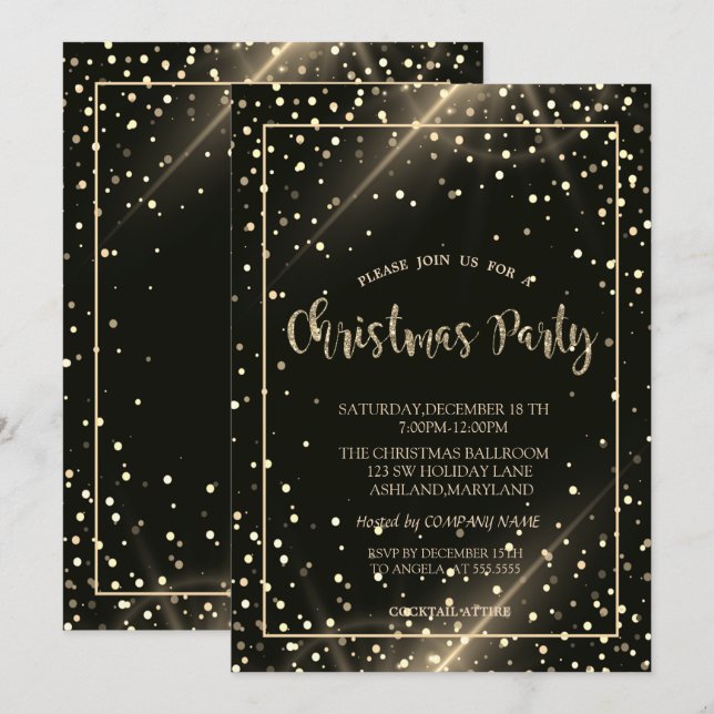 Convites Festa de Natal da Empresa Stylish Gold Dots (Frente/Verso)