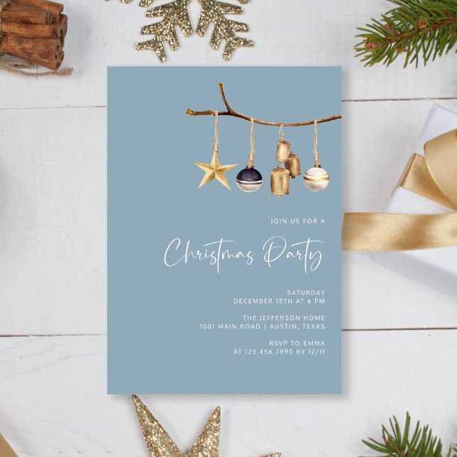 Convites Festa de Natal da Família Azul Elegante Dusty (Personalized Elegant Dusty Blue Family Christmas Party Invitation)