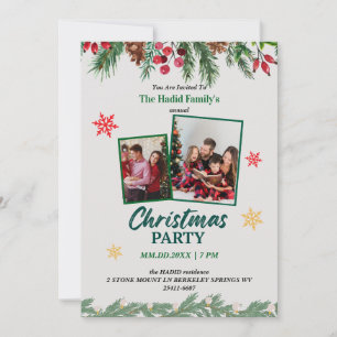 Convites Festa de Natal da Família em Foto Vintage Verde e