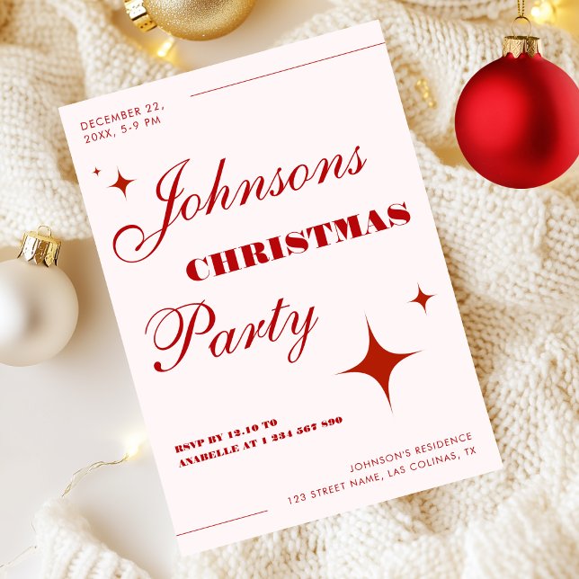 Convites Festa de Natal da Família Mod Vermelha e Rosa eter (Criador carregado)