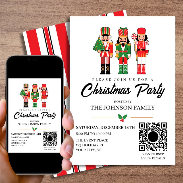 Convites Festa de Natal da Família Nutcracker com QR code R (Criador carregado)