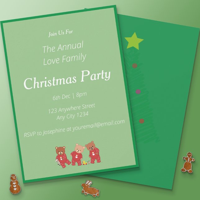 Convites Festa de Natal da Família Teddy Bears (3 teddies Christmas Party Invitation)