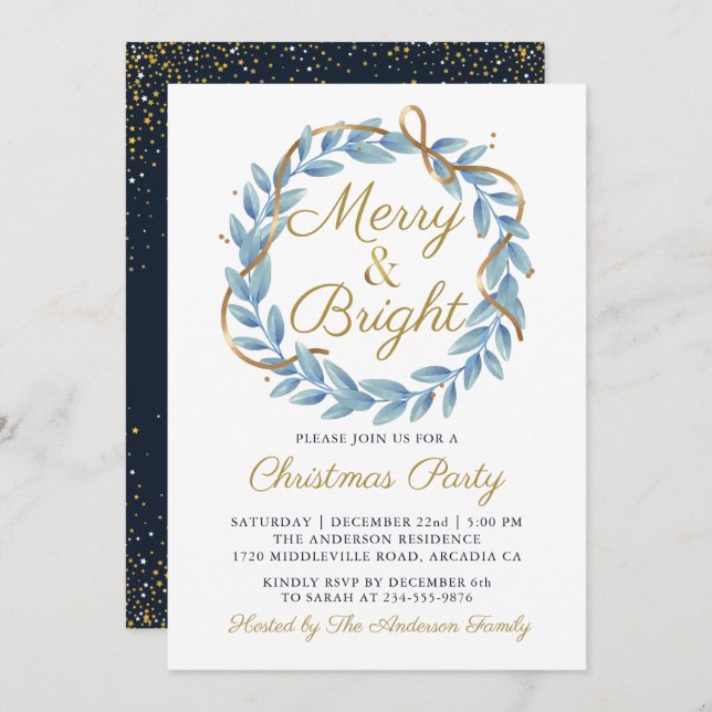 Convites Festa de Natal da feliz e Bright Winter Wreath (Frente/Verso)