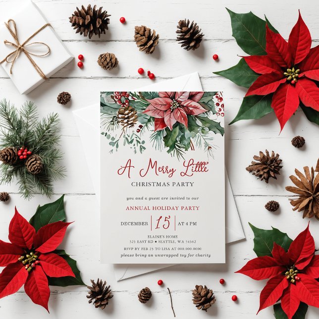 Convites Festa de Natal da Feliz Floral de inverno (Winter Floral Merry Little Christmas Party Invitation)