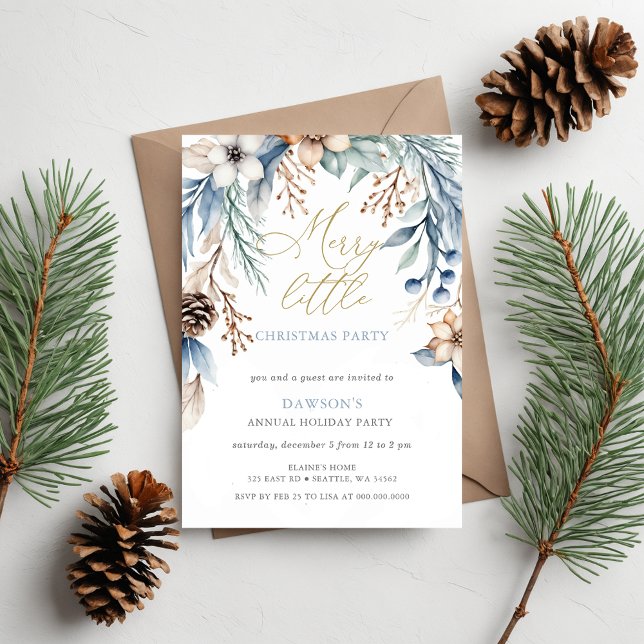 Convites Festa de Natal da Feliz Floral de inverno (Winter Floral Merry Little Christmas Party Invitation)