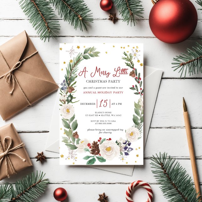 Convites Festa de Natal da Feliz Floral de inverno (Winter Floral Merry Little Christmas Party Invitation)