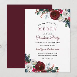 Convites Festa de Natal da Floral Red Burgundy